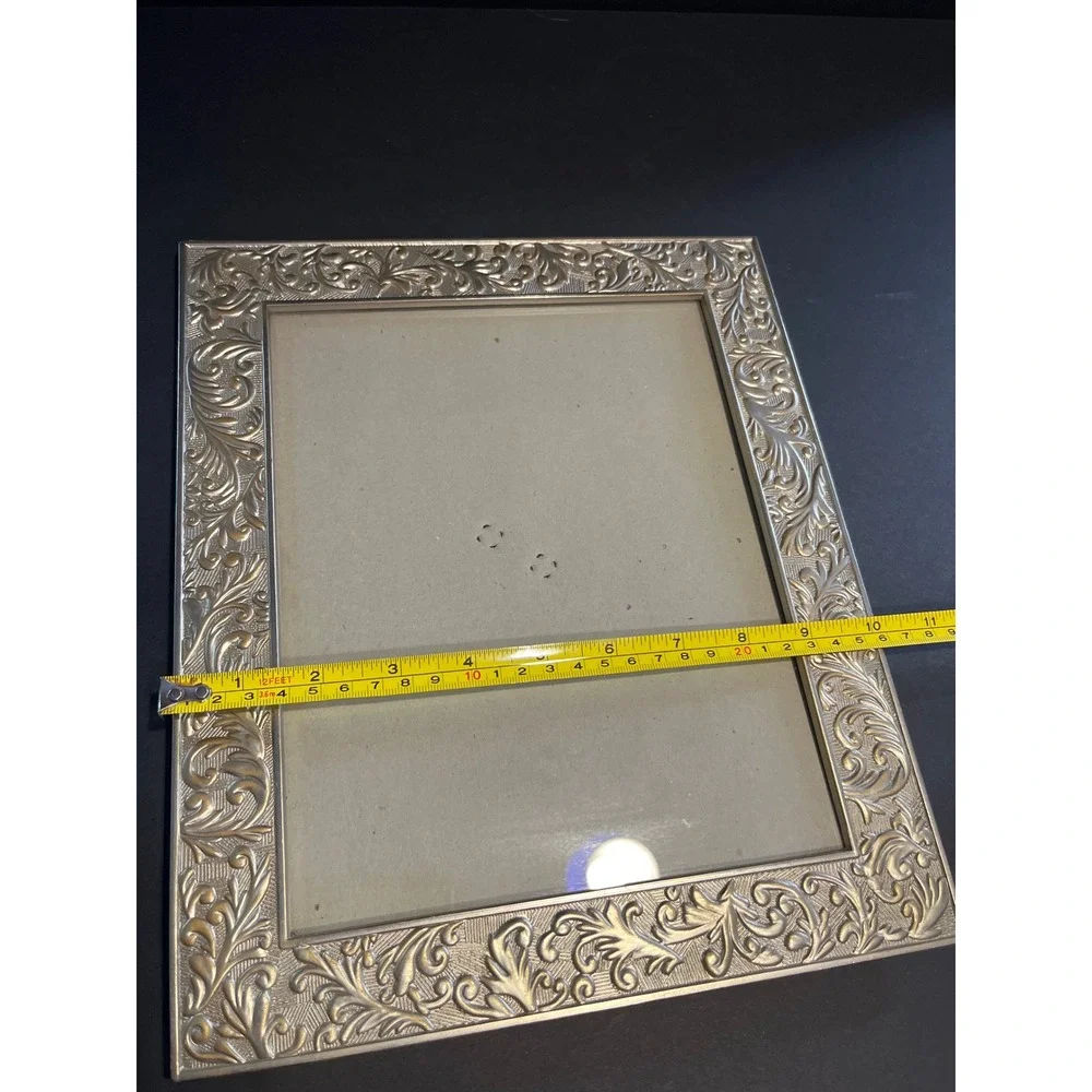 Vintage Silver Ornate Embossed Floral Scroll Picture Frame 8x10 Tabletop Display